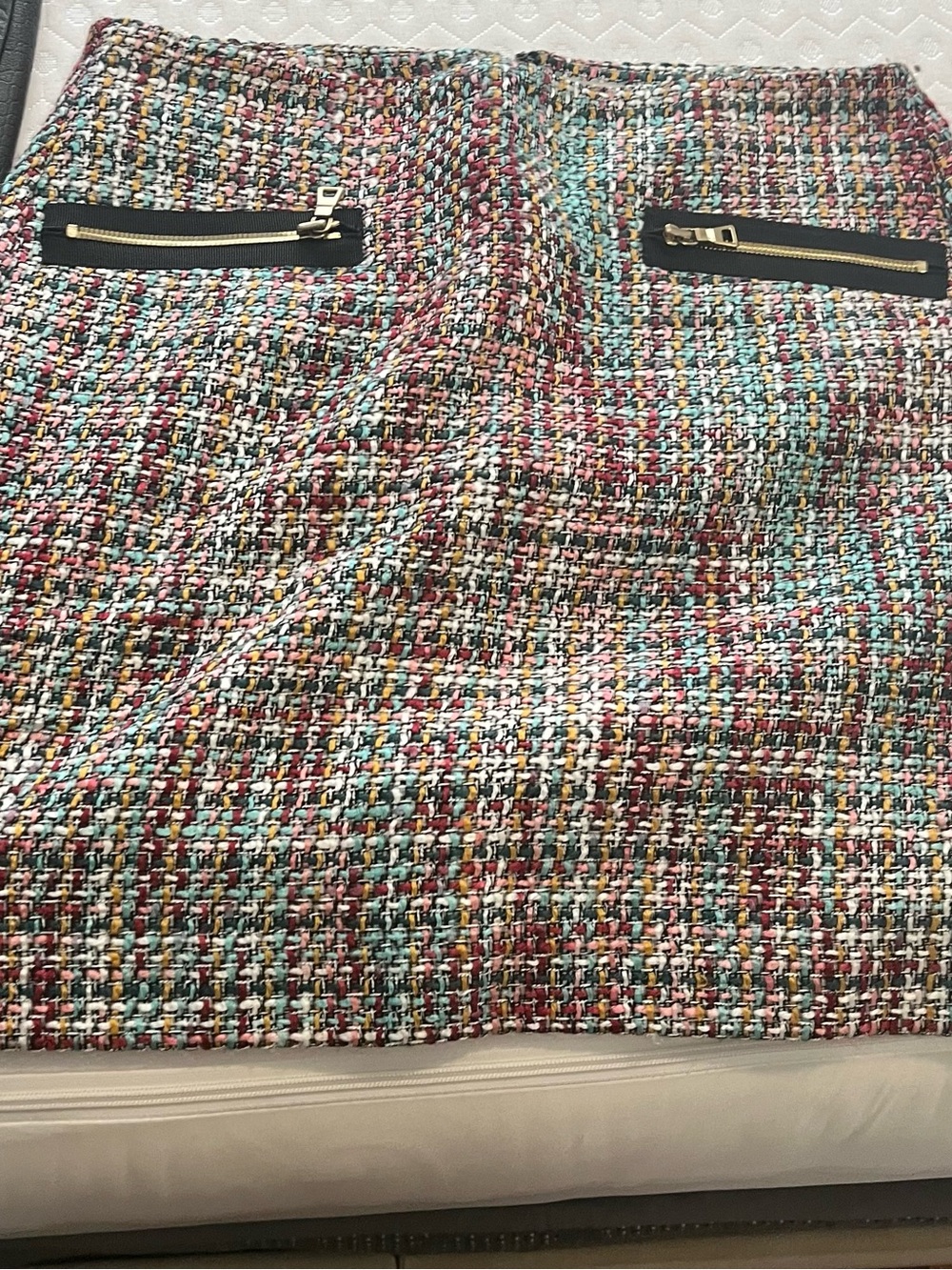 LOFT Multicolor Tweed Mini Skirt with Teal, Pink, Yellow & Black
